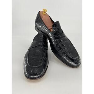Santoni Duke Loafers in Black Alligator Size 11.5